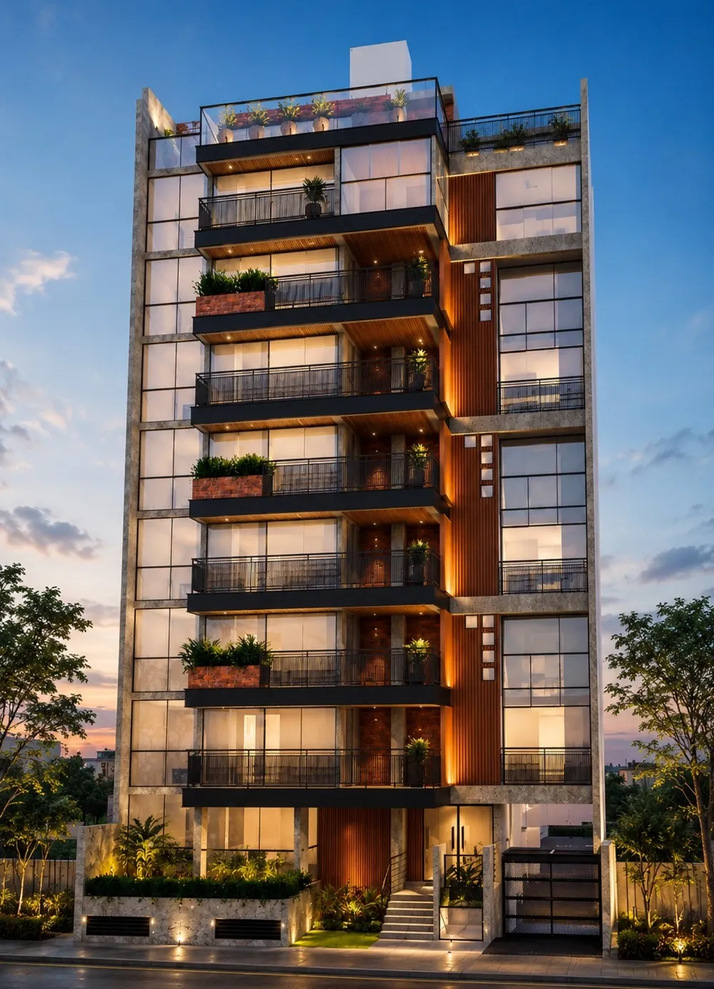 Fachada de edificio residencial moderno en Miraflores